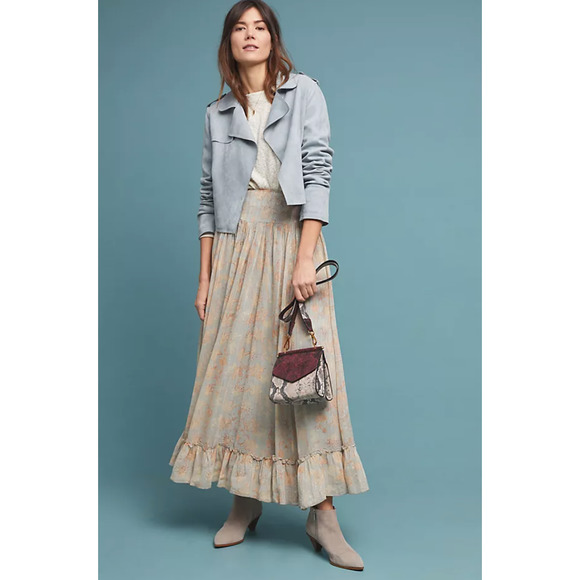 RAGA Dresses & Skirts - RAGA Anthropologie Boho Whispered Dreams Shimmer Gold Lurex Maxi Skirt in Sky